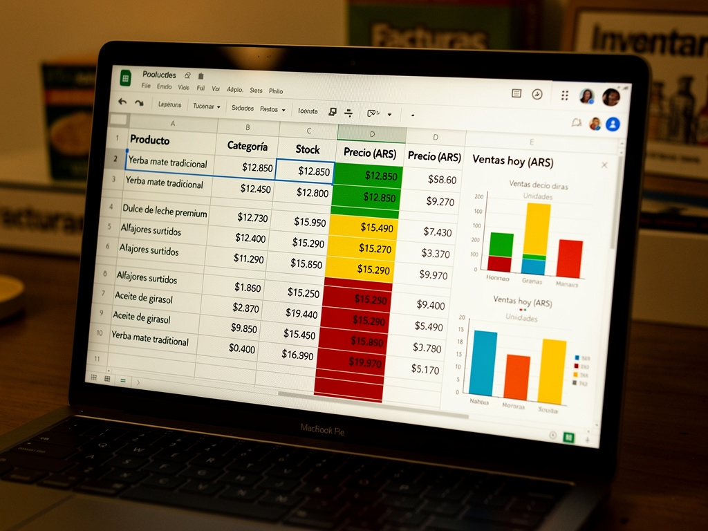 Tablero de control en Google Sheets con indicadores de stock y ventas para una PyME argentina